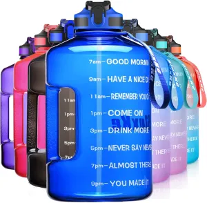 1 Gallon Motivational Sports Water Bottle with Time Marker, BPA Free 128oz Leak Proof Jug, Black, Plastic, 128 ounces, Fitness, Sports, Outdoor Activities