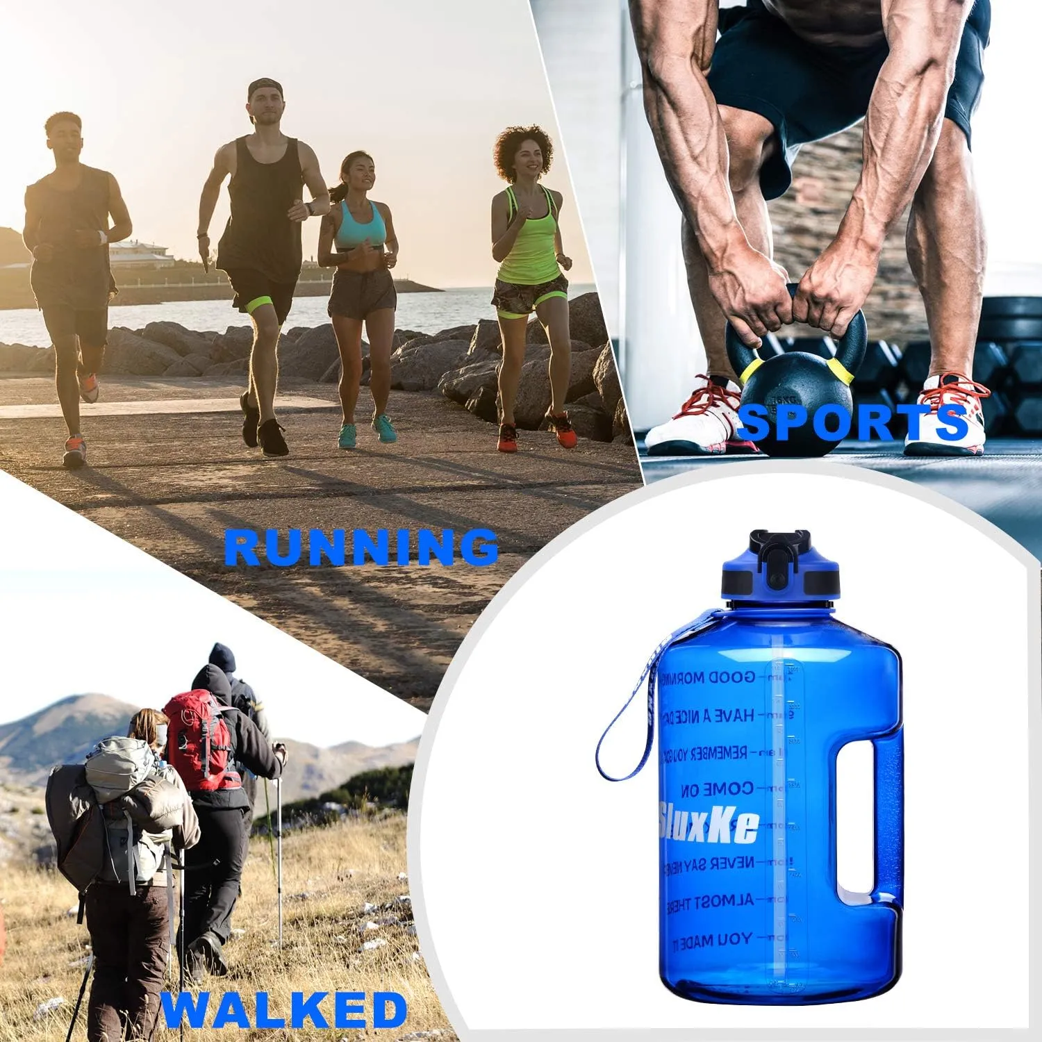 1 Gallon Motivational Sports Water Bottle with Time Marker, BPA Free 128oz Leak Proof Jug, Black, Plastic, 128 ounces, Fitness, Sports, Outdoor Activities