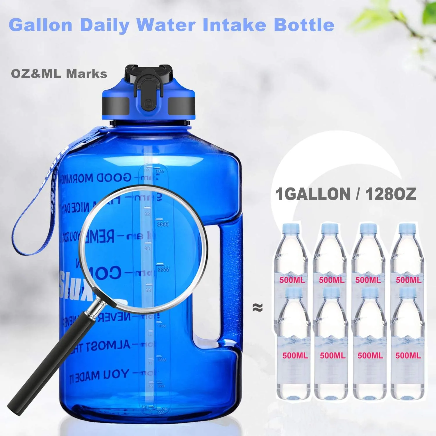 1 Gallon Motivational Sports Water Bottle with Time Marker, BPA Free 128oz Leak Proof Jug, Black, Plastic, 128 ounces, Fitness, Sports, Outdoor Activities