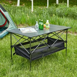 1-piece Folding Outdoor Table with Carrying Bag,Lightweight Aluminum Roll-up Rectangular Table for indoor, Outdoor Camping, Picnics,Beach,Backyard, BBQ, Party, Patio, 46.46X27.56X27.56in ,Black