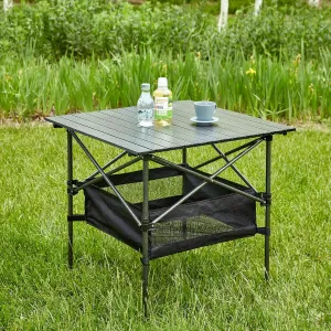 1-Piece Folding Outdoor Table with Carrying Bag,Lightweight Aluminum Roll-up Square Table for Indoor, Outdoor Camping, Picnics, Beach,Backyard, BBQ, Party, Patio, 27.56X27.56X27.56in, Black