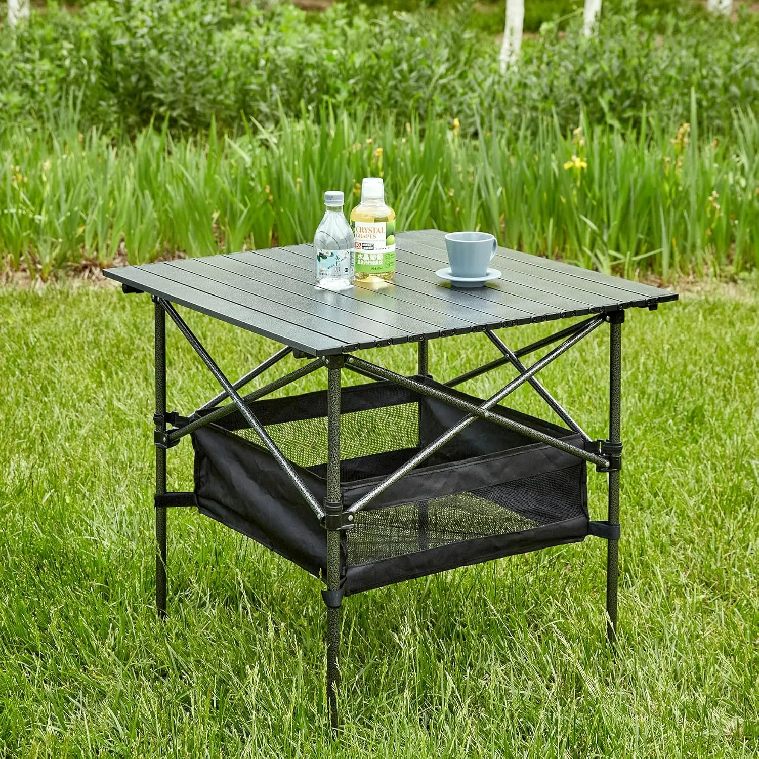 1-Piece Folding Outdoor Table with Carrying Bag,Lightweight Aluminum Roll-up Square Table for Indoor, Outdoor Camping, Picnics, Beach,Backyard, BBQ, Party, Patio, 27.56X27.56X27.56in, Black