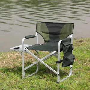 1-Piece Padded Folding Outdoor Chair with Side Table and Storage Pockets,Lightweight Oversized Directors Chair for Indoor, Outdoor Camping, Picnics and Fishing,Green