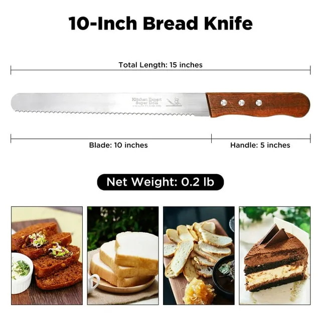10 inch Bread Knife Serrated Knife Sharp Wavy Edge