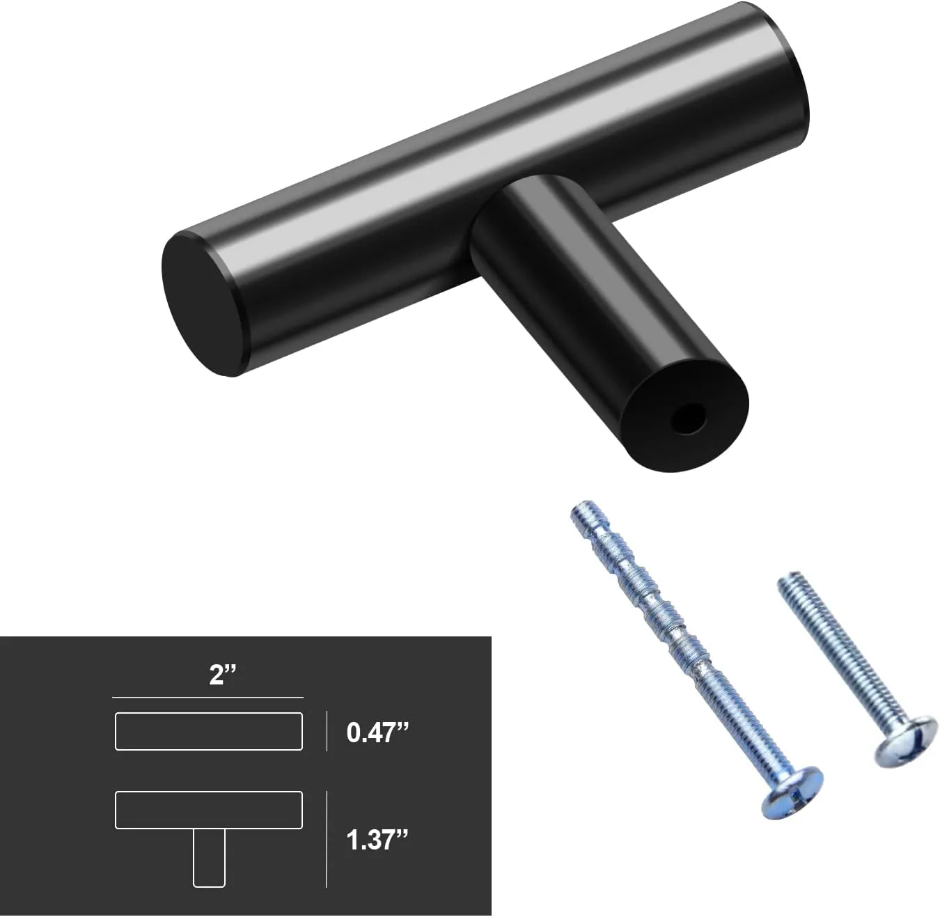 10 Pack 2 Inch Black Cabinet Knobs Drawer T Knobs Single Hole Cabinet Knobs