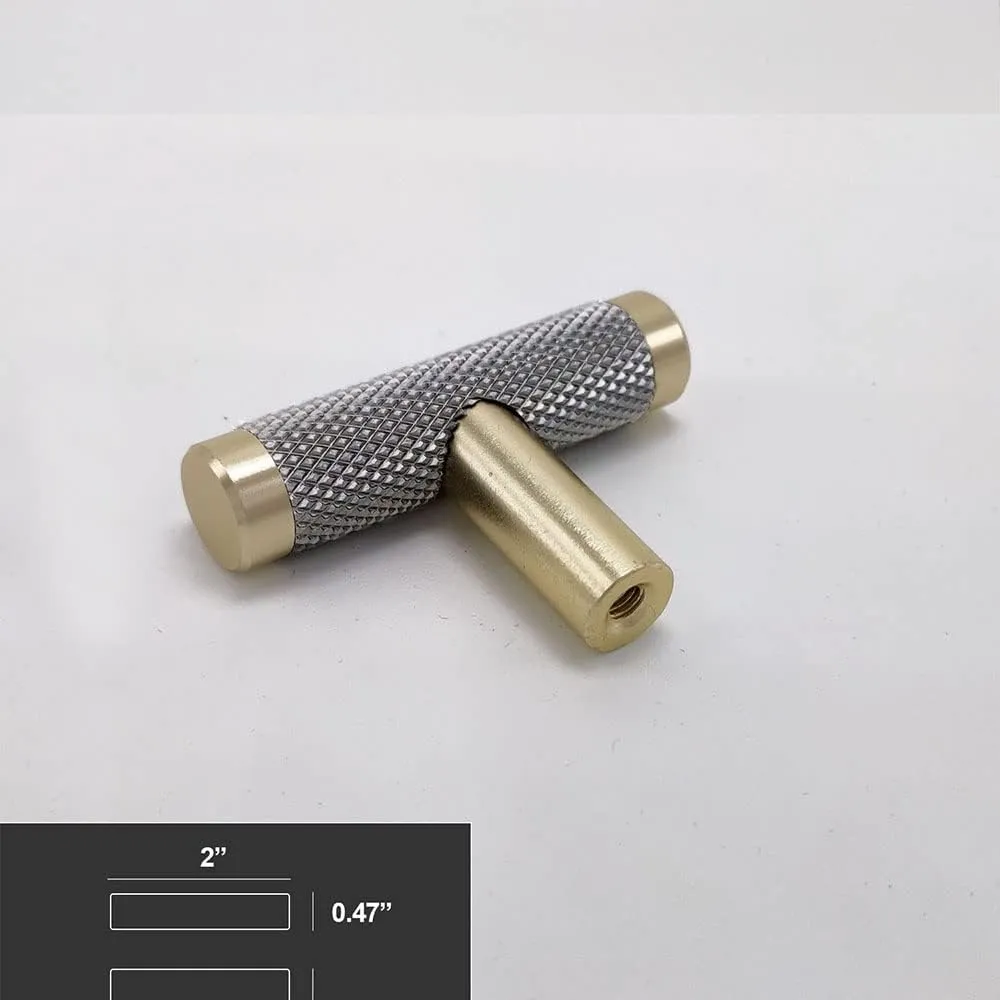 10 Pack 2 Inch Cabinet T Knob Aluminum Knob for Drawer Pulls Gold and Grey Oxidation Finish with Diamond Pattern