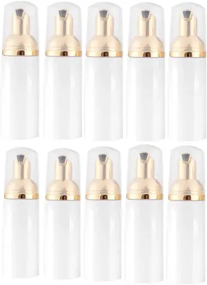 10 Pcs 1.7Oz Lash Shampoo Bottles Foam Bottle with Gold Pump Empty Travel Foaming Dispensers for Soap,Shampoo(Gold,White)
