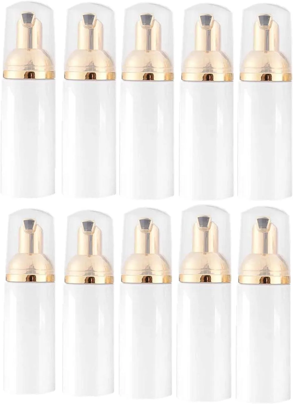 10 Pcs 1.7Oz Lash Shampoo Bottles Foam Bottle with Gold Pump Empty Travel Foaming Dispensers for Soap,Shampoo(Gold,White)