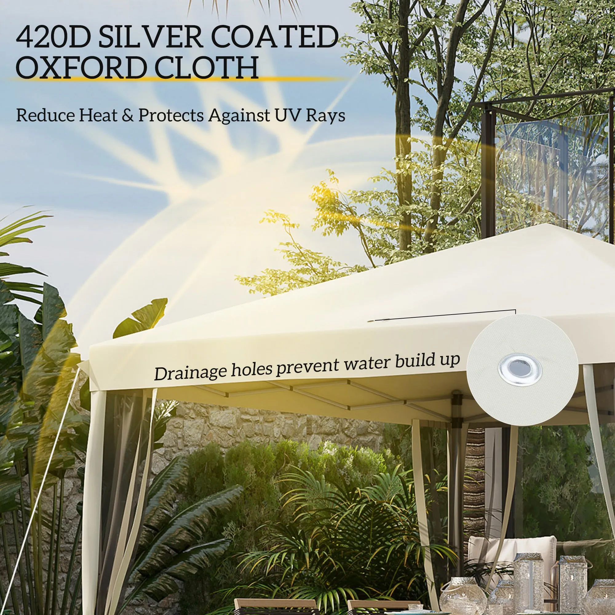 10' x 10' Pop-Up Canopy Tent with Netting, Carry Bag & Adjustable Height, Beige