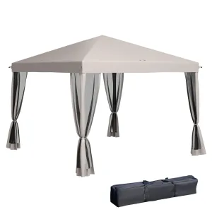 10' x 10' Pop-Up Canopy Tent with Netting, Carry Bag & Adjustable Height, Beige