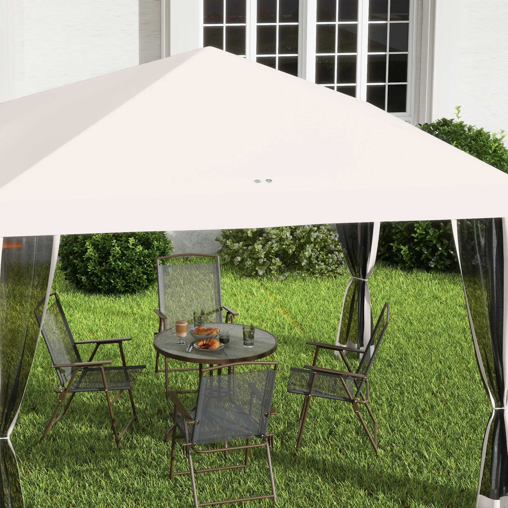 10' x 10' Pop-Up Canopy Tent with Netting, Carry Bag & Adjustable Height, Beige