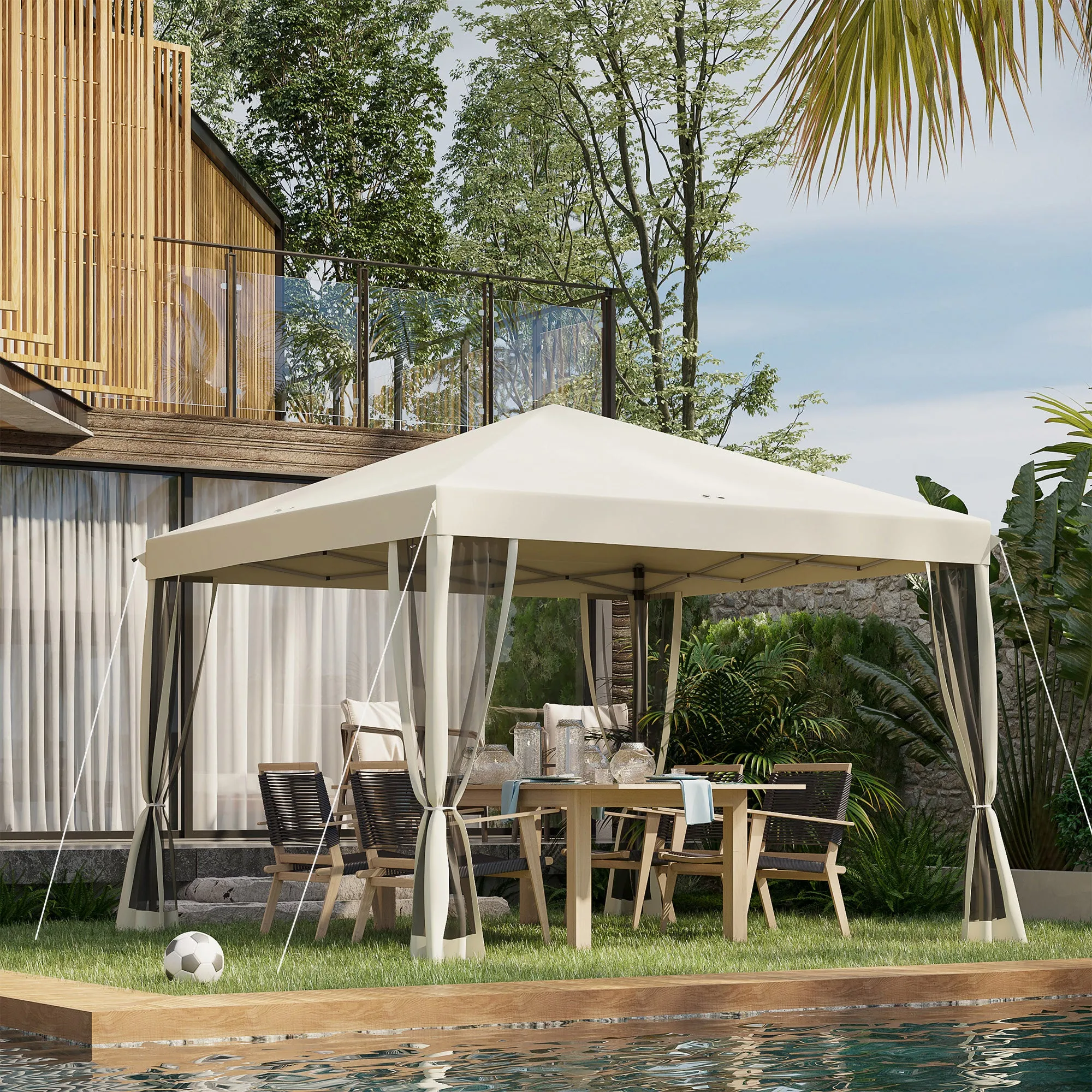 10' x 10' Pop-Up Canopy Tent with Netting, Carry Bag & Adjustable Height, Beige