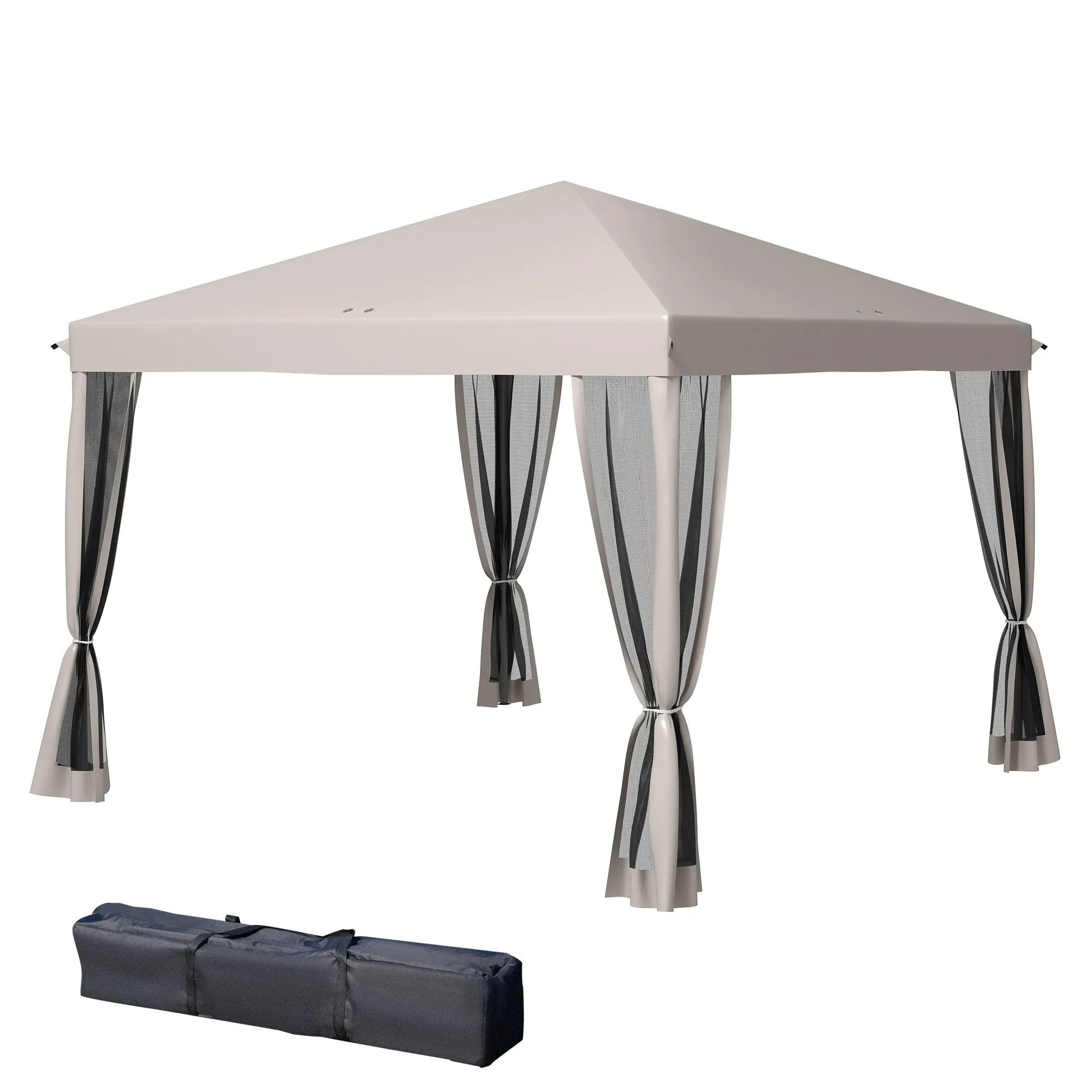 10' x 10' Pop-Up Canopy Tent with Netting, Carry Bag & Adjustable Height, Beige