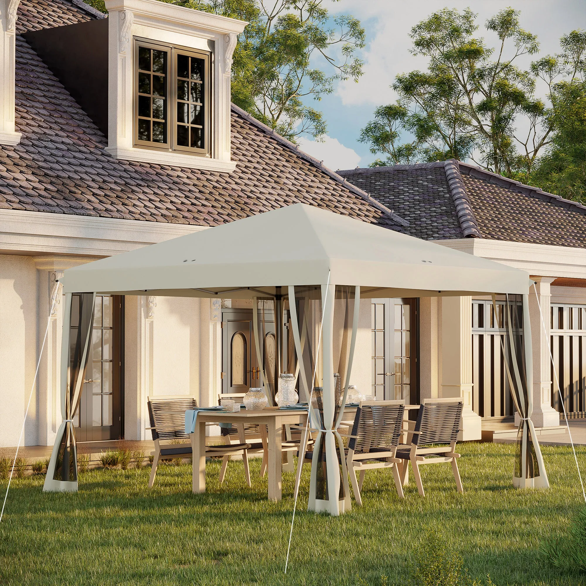 10' x 10' Pop-Up Canopy Tent with Netting, Carry Bag & Adjustable Height, Beige