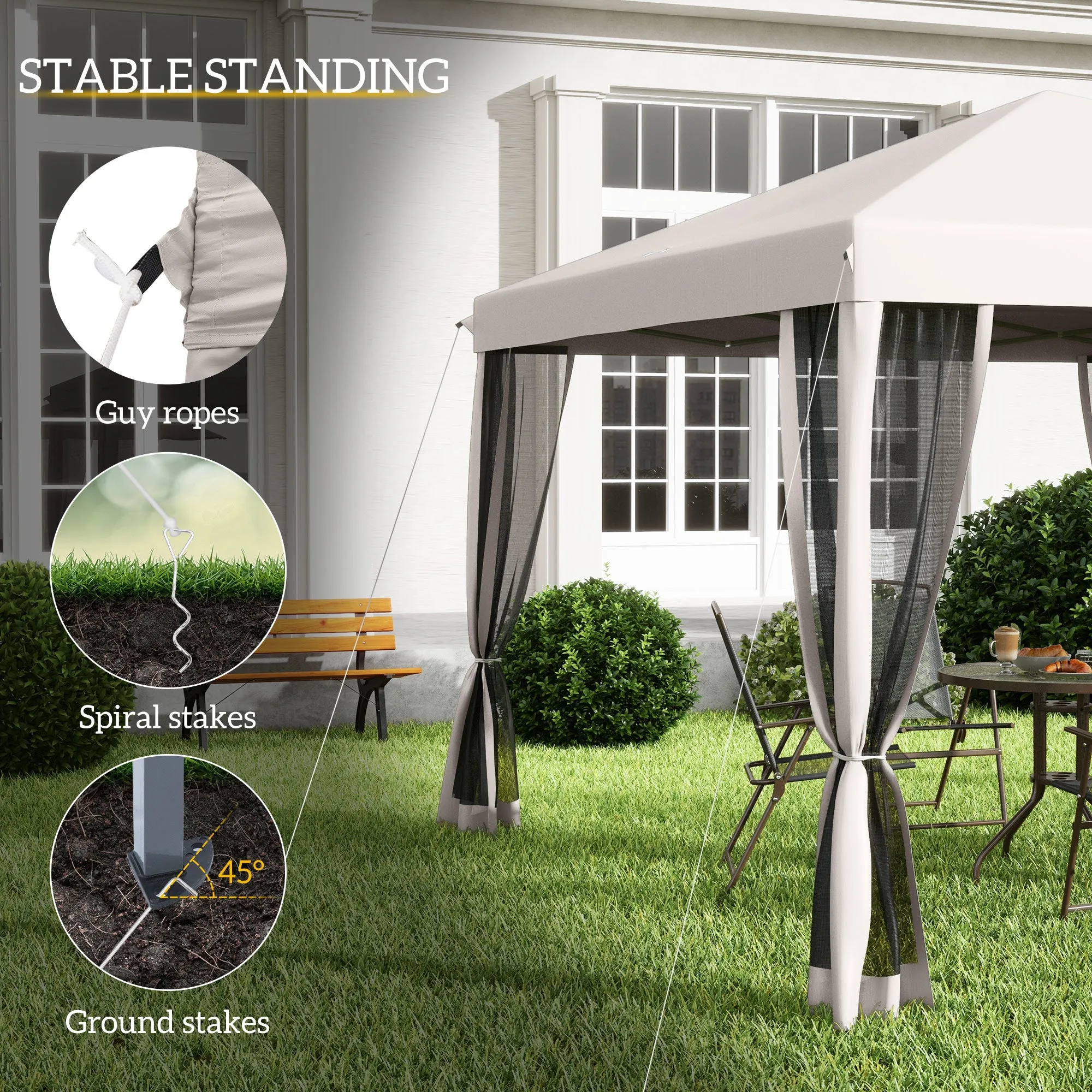 10' x 10' Pop-Up Canopy Tent with Netting, Carry Bag & Adjustable Height, Beige