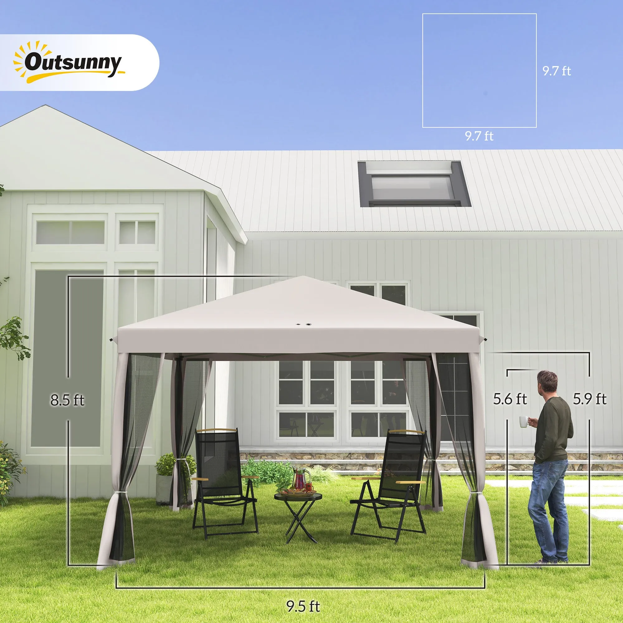 10' x 10' Pop-Up Canopy Tent with Netting, Carry Bag & Adjustable Height, Beige