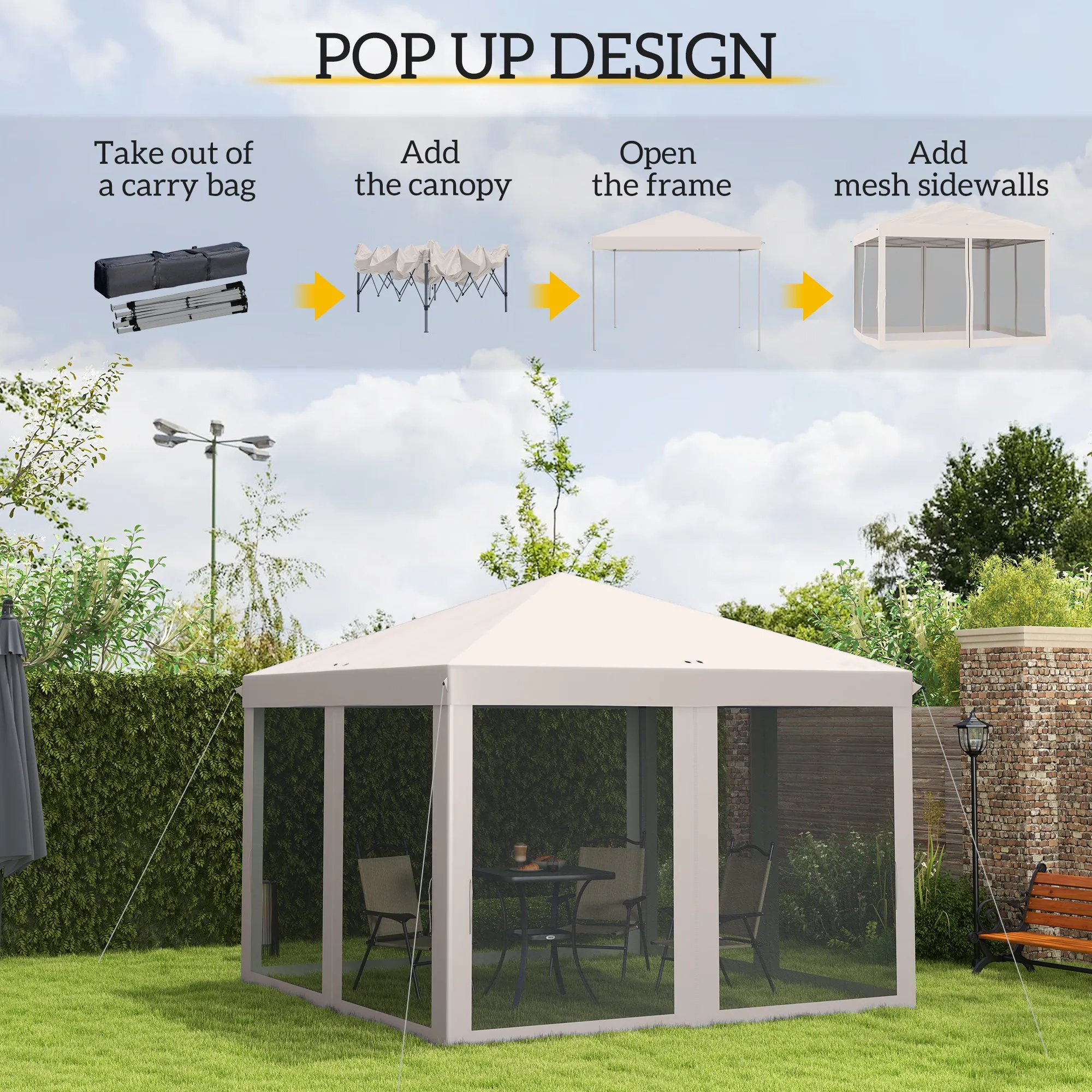 10' x 10' Pop-Up Canopy Tent with Netting, Carry Bag & Adjustable Height, Beige