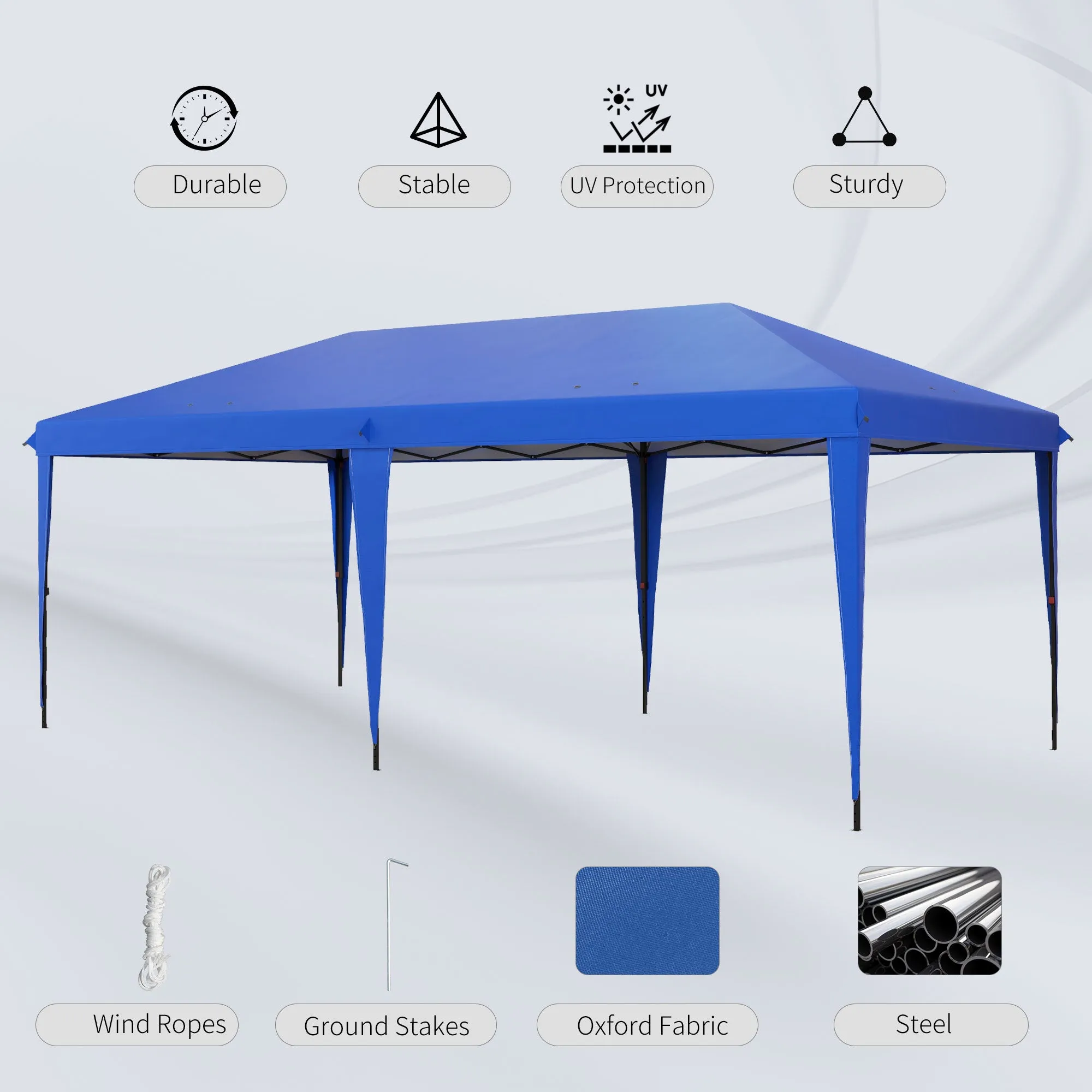 10' x 19.2' Pop-Up Gazebo Canopy Tent, Instant Outdoor Sun Shade Shelter with Carry Bag, Blue