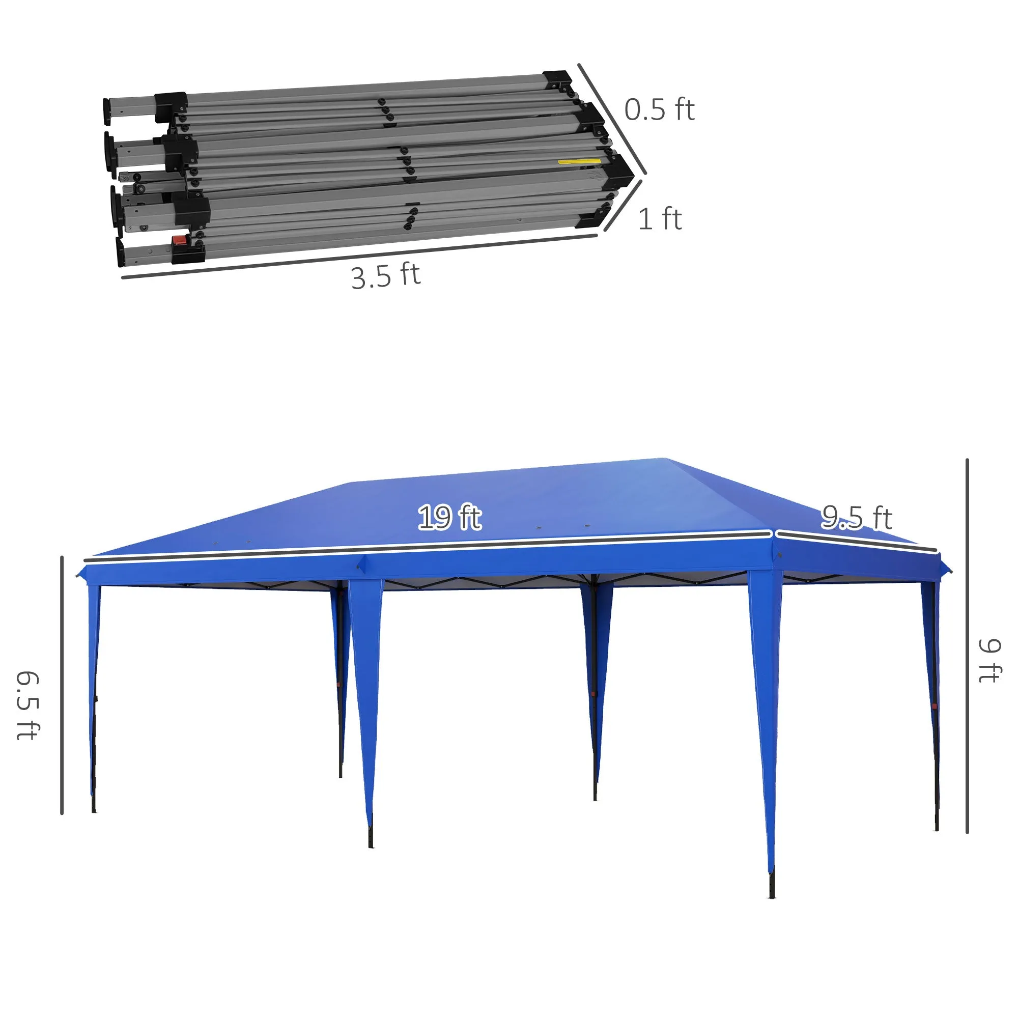 10' x 19.2' Pop-Up Gazebo Canopy Tent, Instant Outdoor Sun Shade Shelter with Carry Bag, Blue