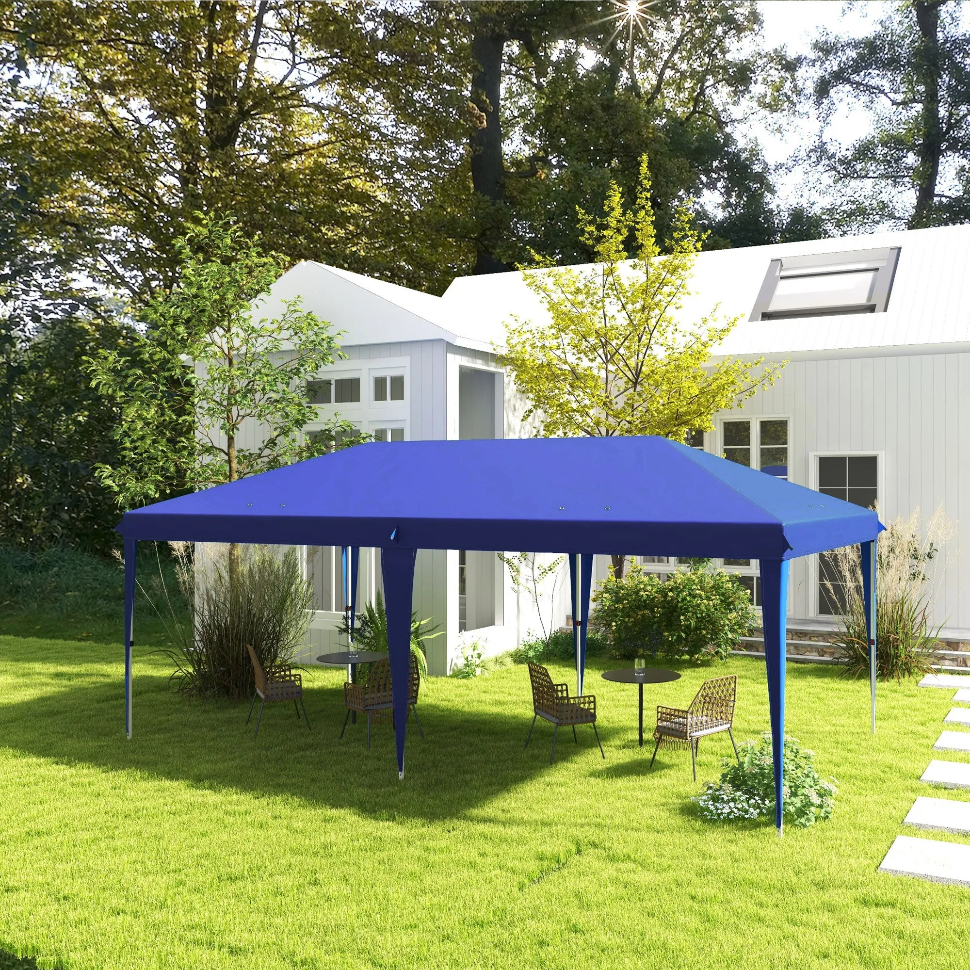 10' x 19.2' Pop-Up Gazebo Canopy Tent, Instant Outdoor Sun Shade Shelter with Carry Bag, Blue