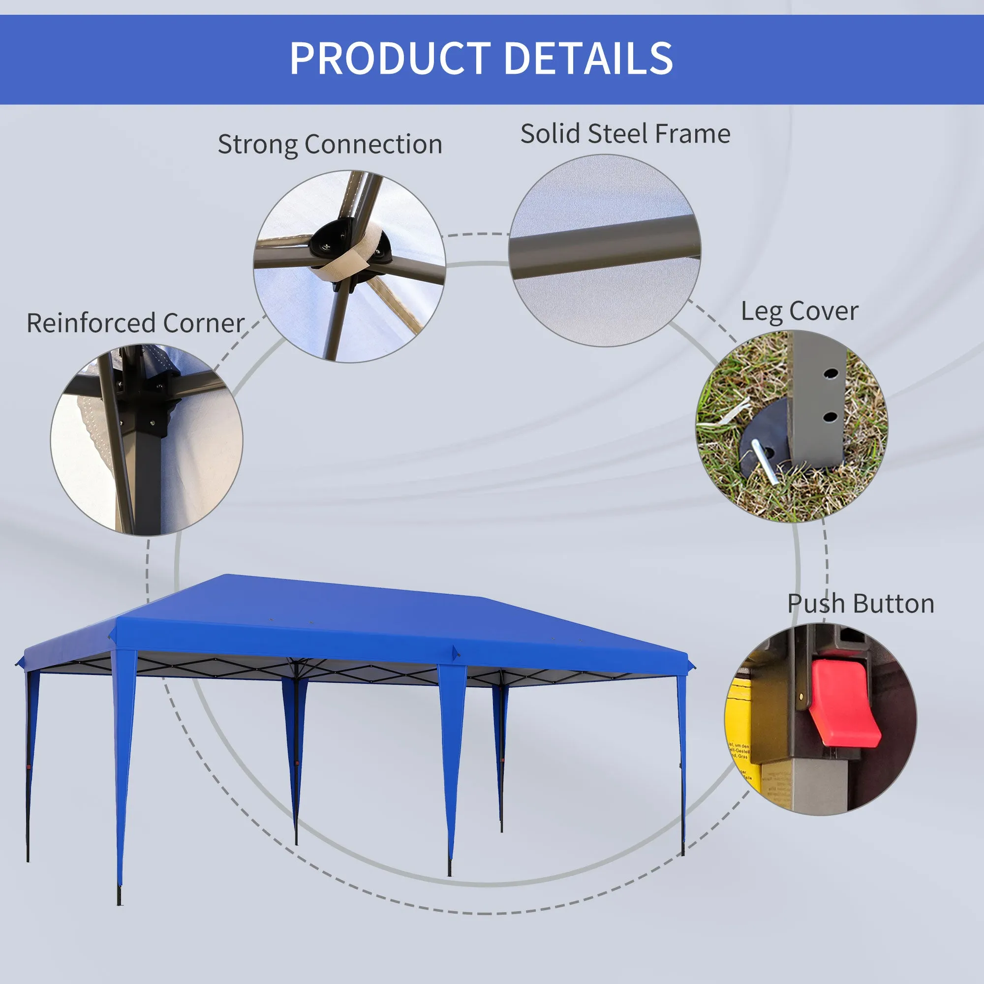 10' x 19.2' Pop-Up Gazebo Canopy Tent, Instant Outdoor Sun Shade Shelter with Carry Bag, Blue