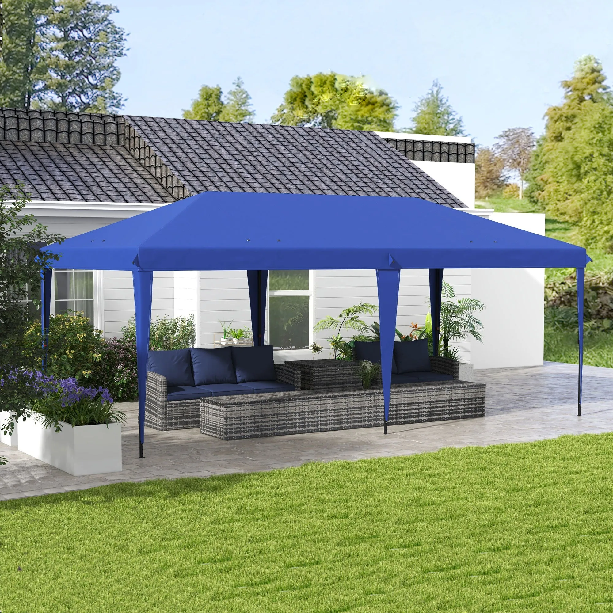 10' x 19.2' Pop-Up Gazebo Canopy Tent, Instant Outdoor Sun Shade Shelter with Carry Bag, Blue