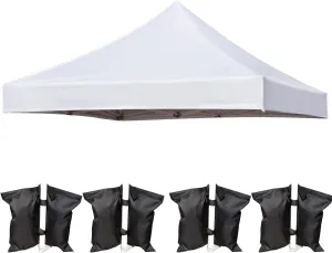 10x10 Canopy Replacement Top Cover for Pop Up Canopy Tent, Industry-Leading 3000mm Water Resistance, 500D Heavy Duty Waterproof with Silver Coating, UV Protection, 4 Sandbags, White