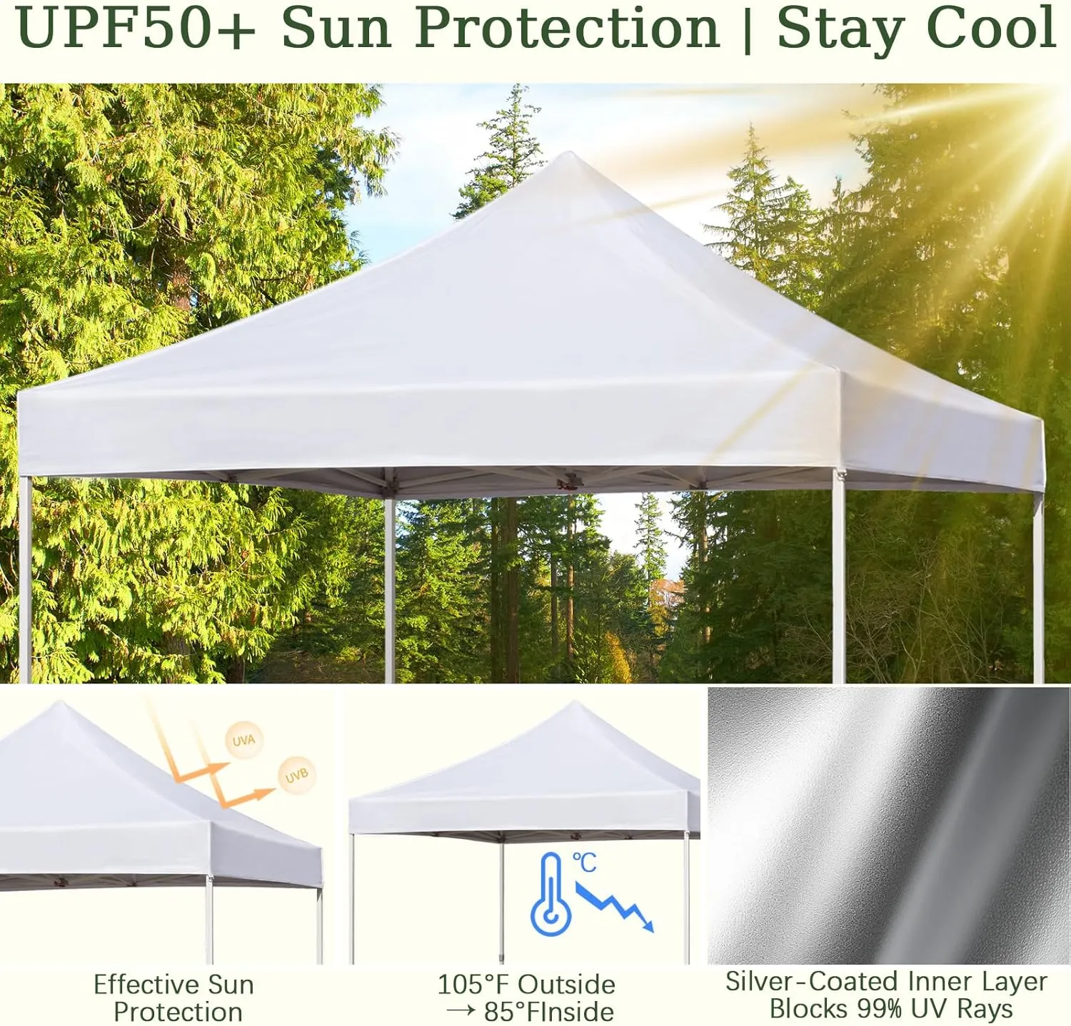10x10 Canopy Replacement Top Cover for Pop Up Canopy Tent, Industry-Leading 3000mm Water Resistance, 500D Heavy Duty Waterproof with Silver Coating, UV Protection, 4 Sandbags, White