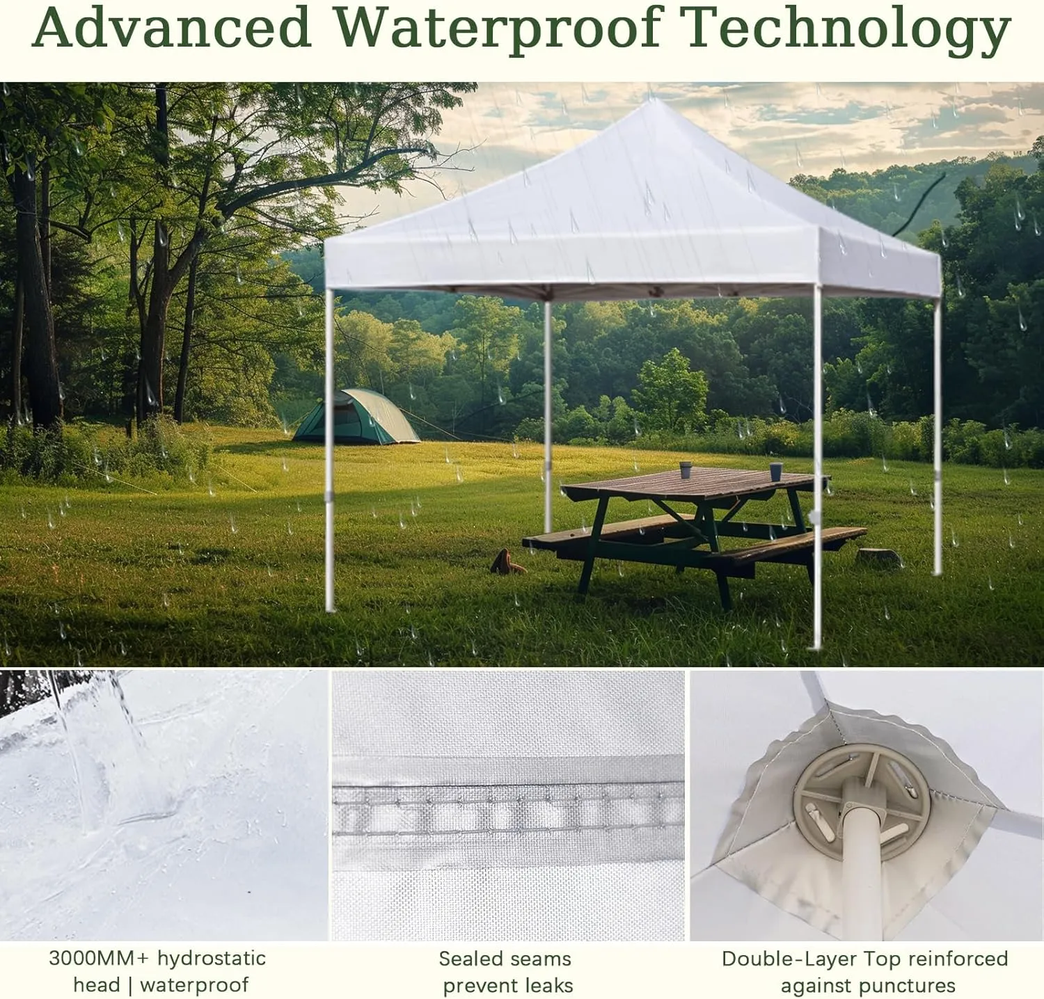 10x10 Canopy Replacement Top Cover for Pop Up Canopy Tent, Industry-Leading 3000mm Water Resistance, 500D Heavy Duty Waterproof with Silver Coating, UV Protection, 4 Sandbags, White