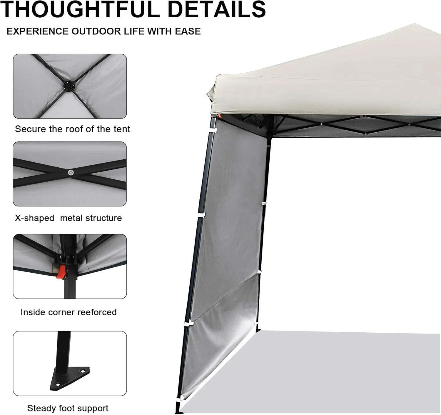 10'X10' Canopy Tent,8'X8' Top,Instant Pop Up Canopy w/2 Sidewalls,4 Support Rods,Adjustable Slant Legs,Portable Sun Shade for Garden,Beige