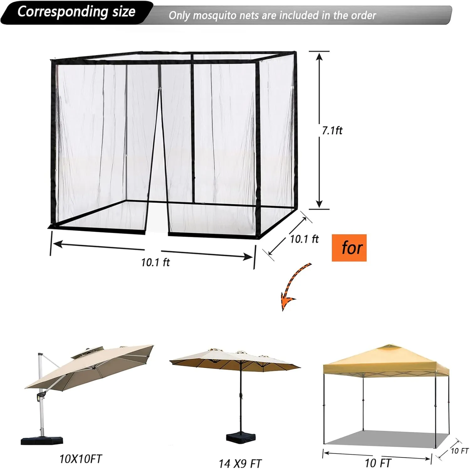 10x10 Mosquito Netting for Patio Camping Gazebo/Pop Up Canopy Tent,Double Door Side Screen Easy Installation Black（Only Mosquito Net No Frame） (Around 10x10FT)