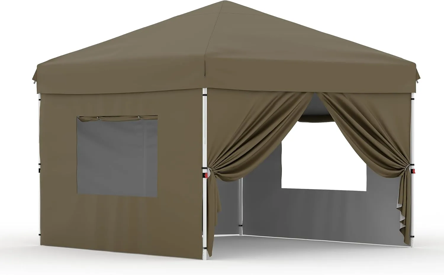 10x10 Pop Up Canopy Tent Outdoor Canopy One-Person Set Up Heavy Duty Commercial Instant Tent Shelter, 4-Sidewall Brown