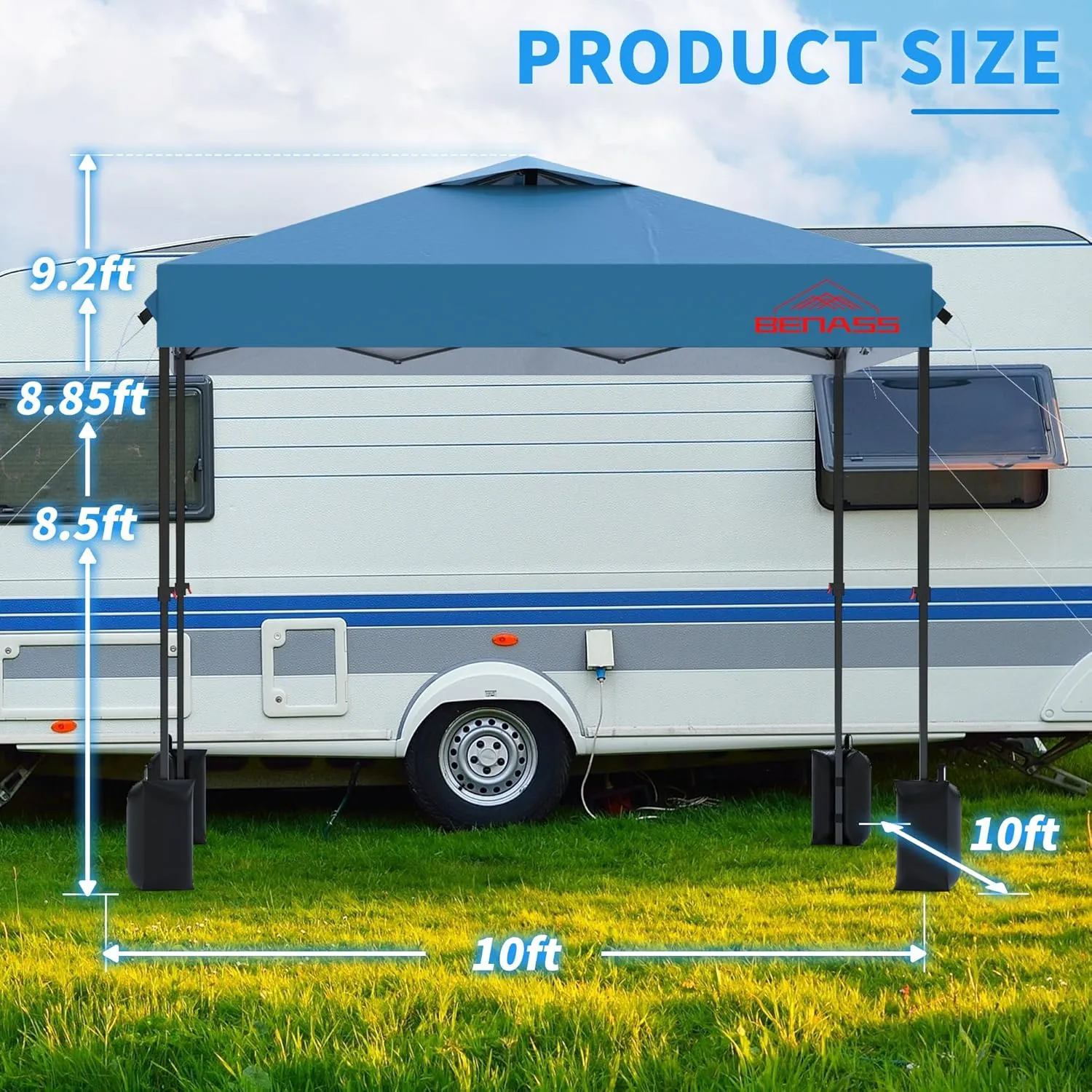 10x10 Pop Up Canopy with Sidewalls, Easy Up Canopy Tent, Heavy Duty Tents for Parties, One Person Set Up Event Tent, Light Blue