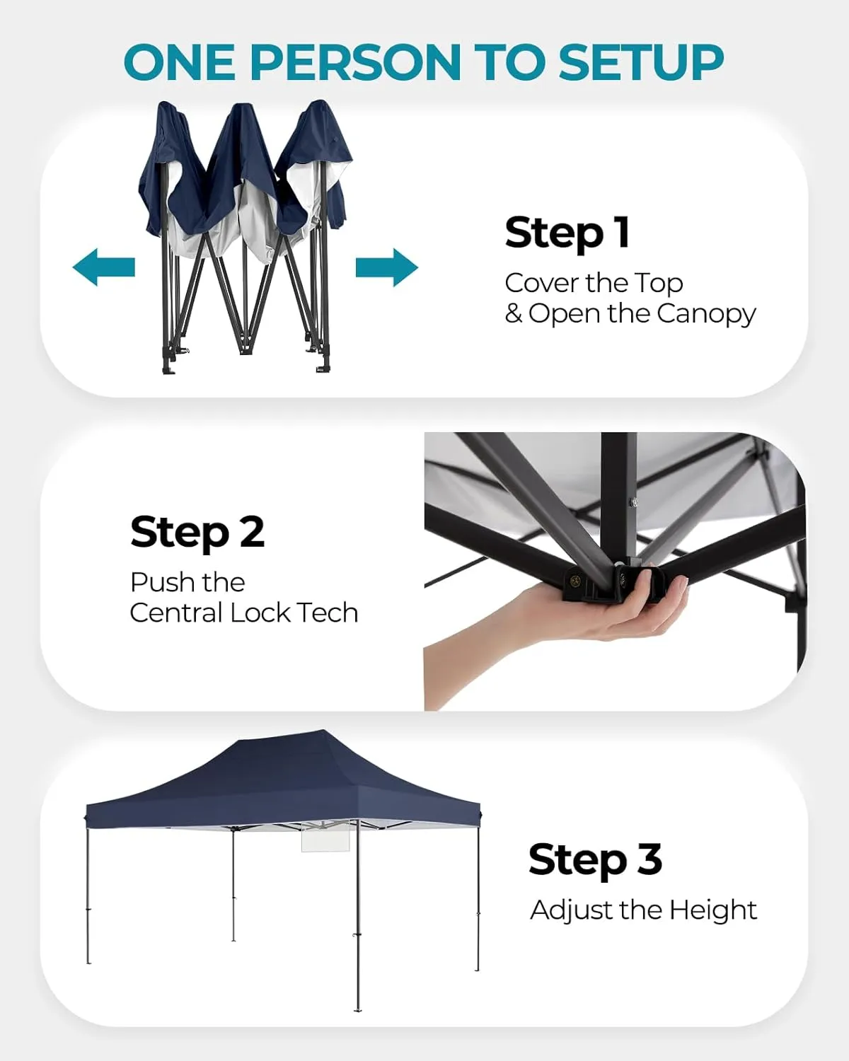 10x15 Pop Up Canopy Tent with Roller Bag, Easy Up Canopy, 300D Silver-Coating Outdoor Shelter, 4 Stakes & 4Sandbags & 4 Ropes, Navy Blue