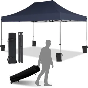 10x15 Pop Up Canopy Tent with Roller Bag, Easy Up Canopy, 300D Silver-Coating Outdoor Shelter, 4 Stakes & 4Sandbags & 4 Ropes, Navy Blue