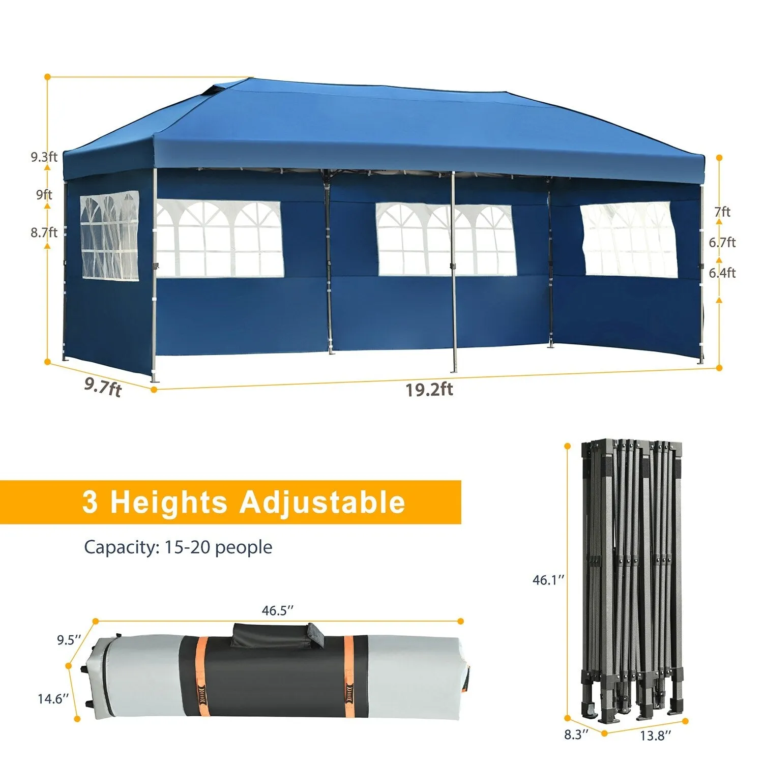 10x20 Heavy Duty Pop Up Canopy with Removable Sidewalls,Wedding Party