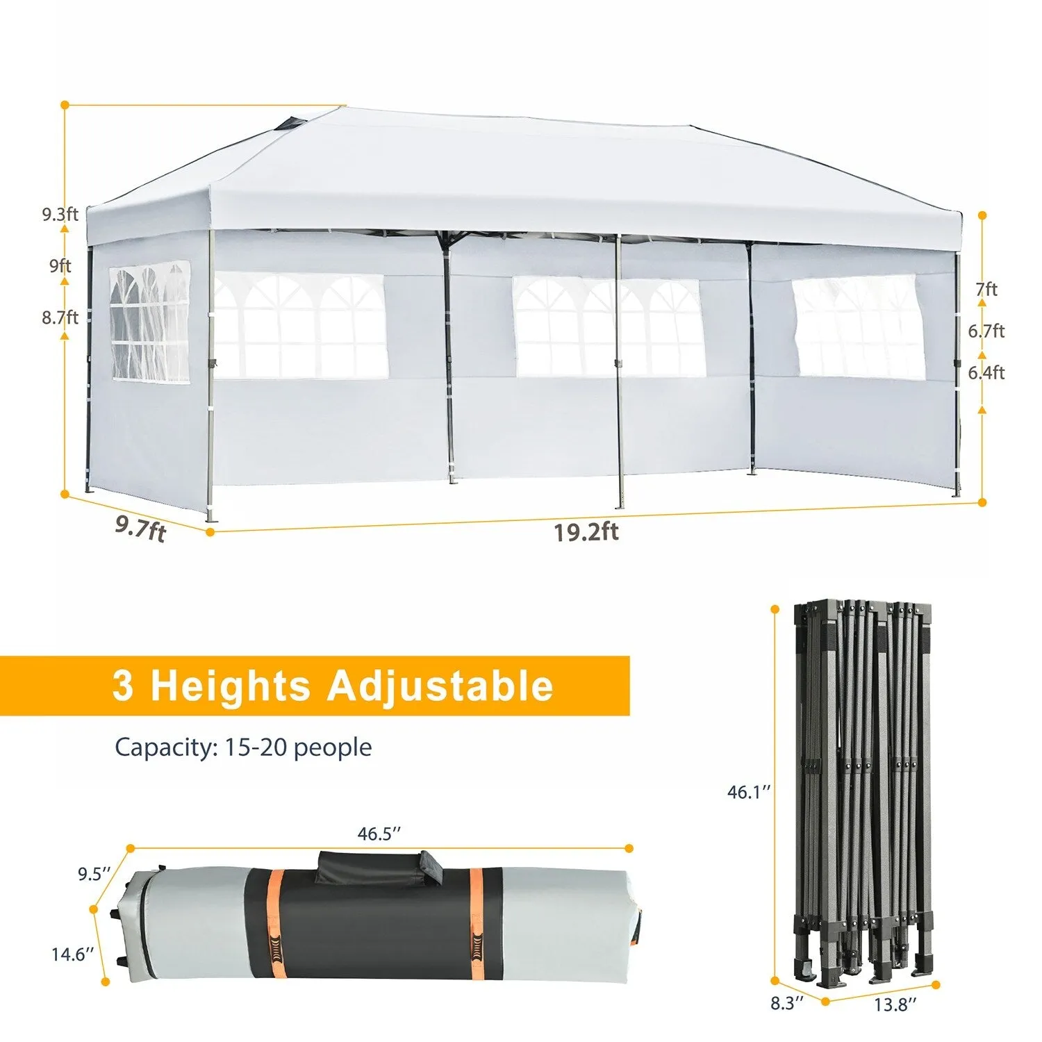 10x20 Heavy Duty Pop Up Canopy with Removable Sidewalls,Wedding Party