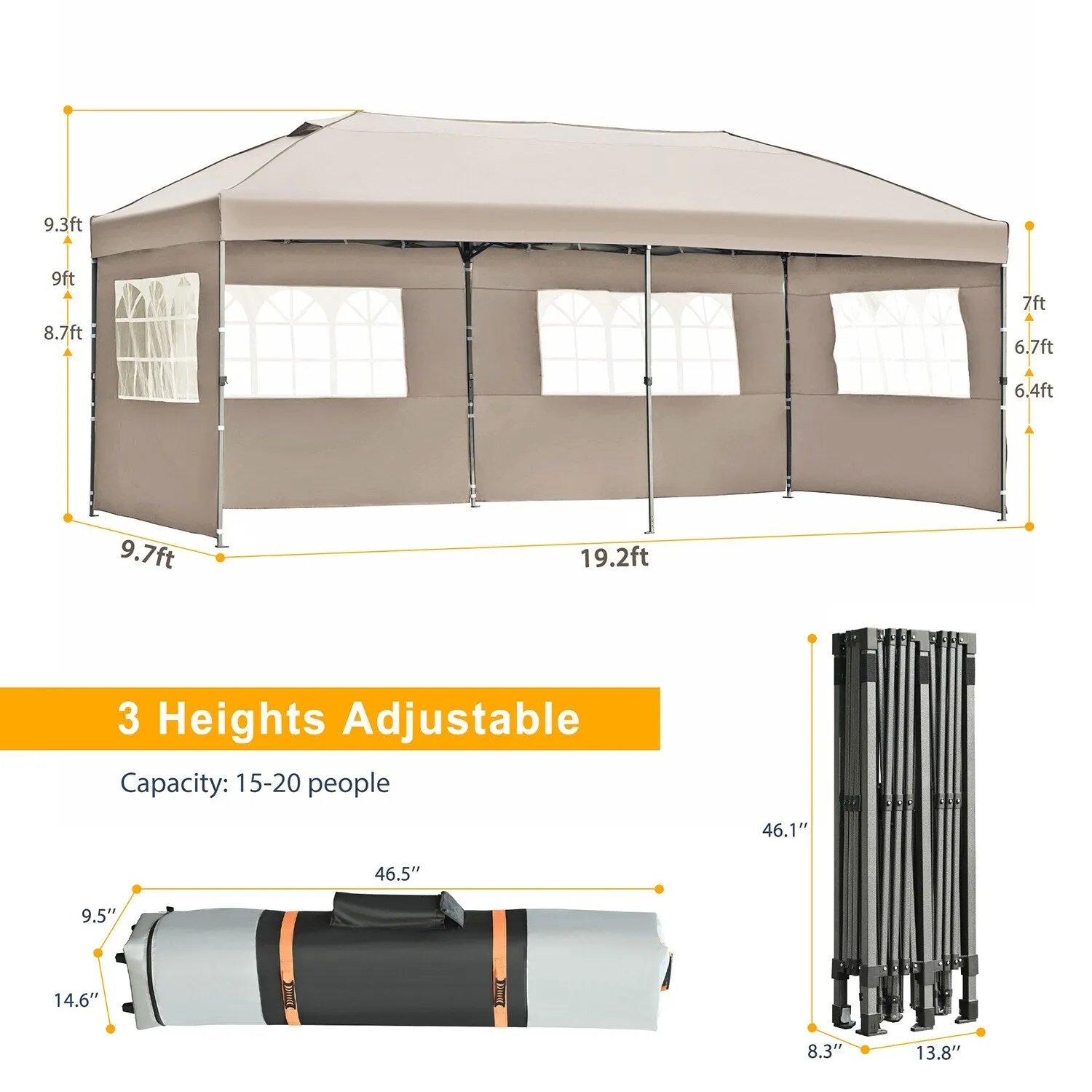 10x20 Heavy Duty Pop Up Canopy with Removable Sidewalls,Wedding Party