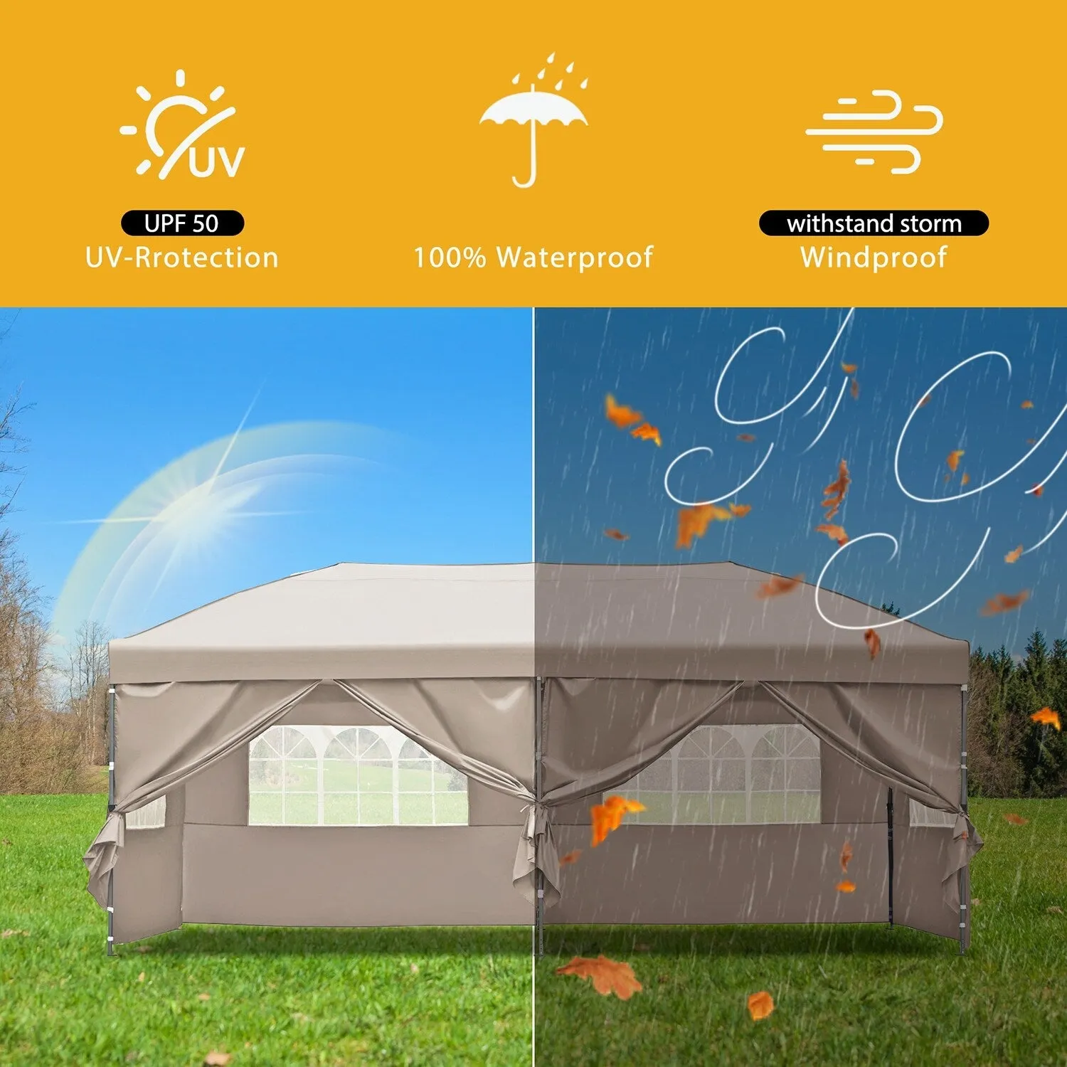 10x20 Heavy Duty Pop Up Canopy with Removable Sidewalls,Wedding Party