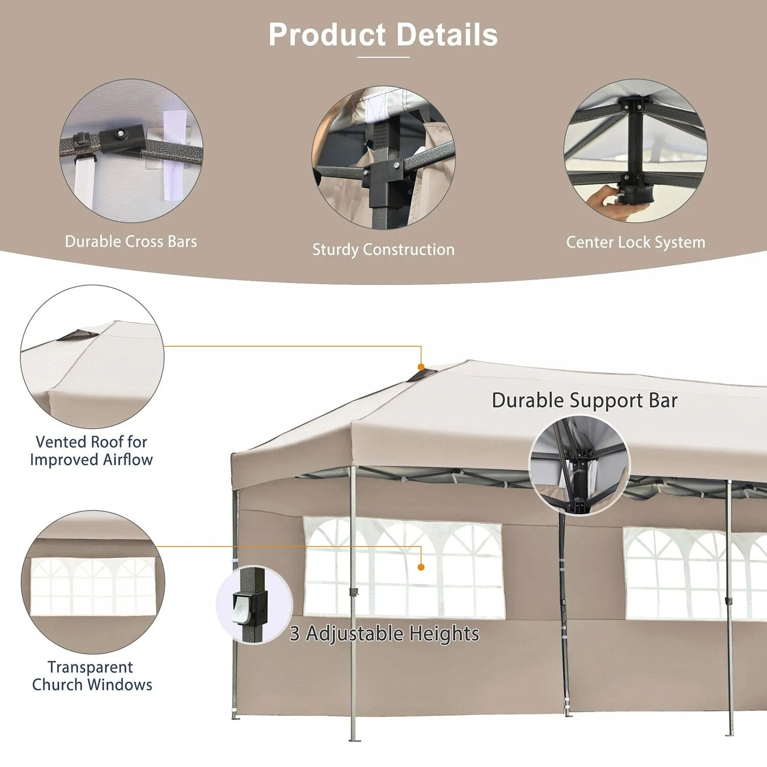 10x20 Heavy Duty Pop Up Canopy with Removable Sidewalls,Wedding Party