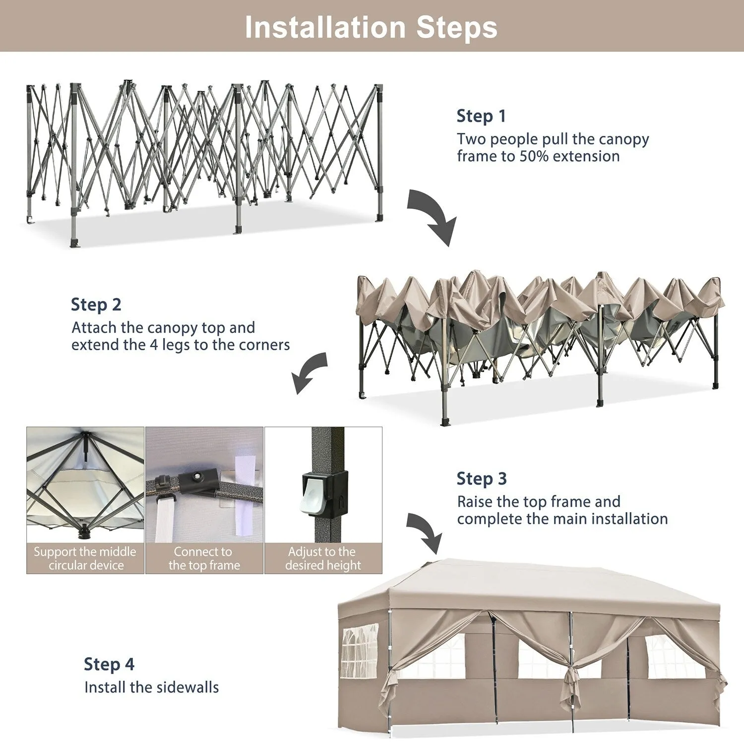 10x20 Heavy Duty Pop Up Canopy with Removable Sidewalls,Wedding Party
