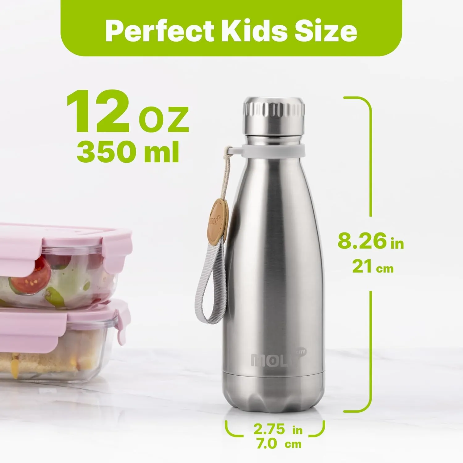 12 oz Water Bottle Stainless Steel Double Wall Vacuum Insulated Sports Water Bottle for Kids, Small Mini Cola Shape Water Flask Leak Proof (Black-Silver)