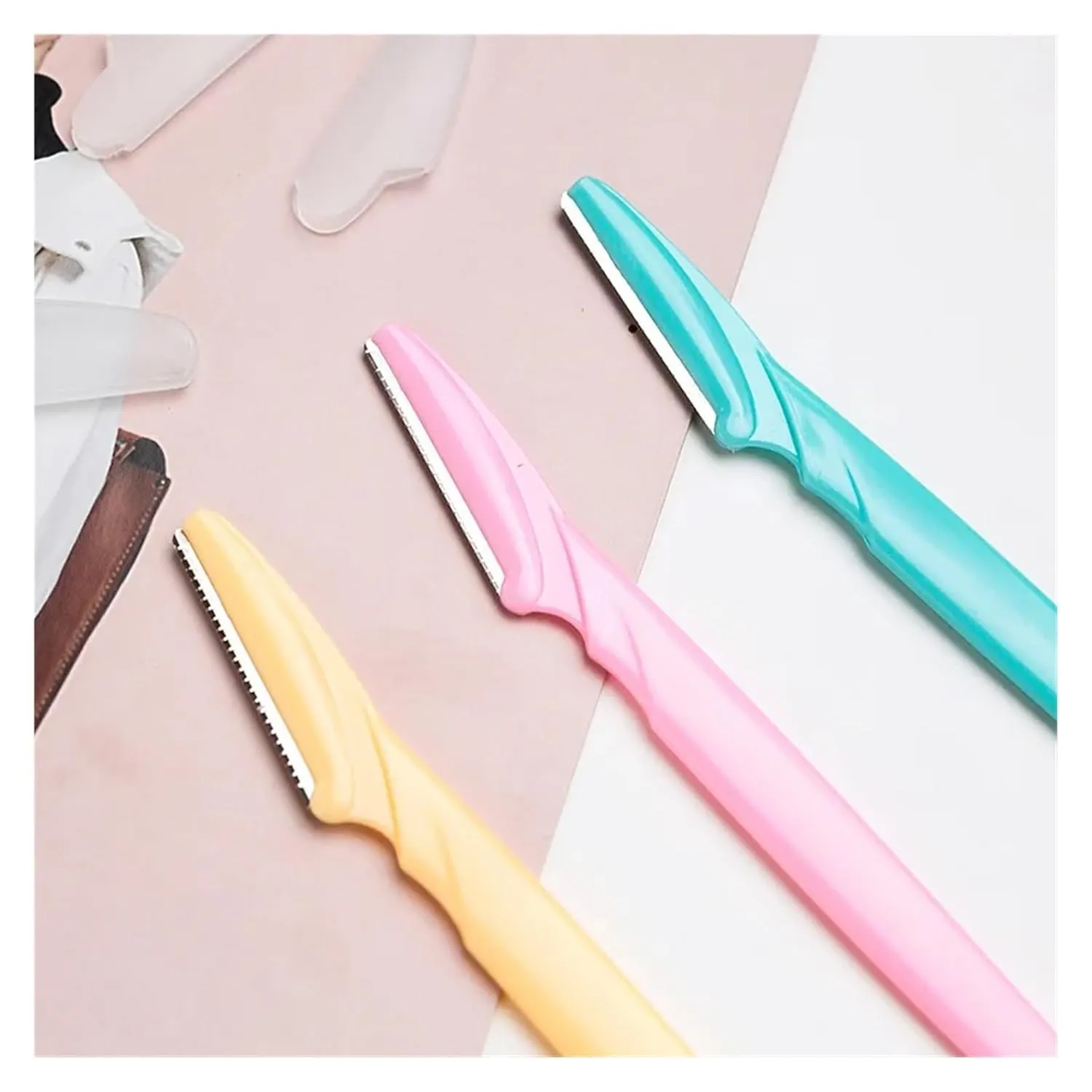 1/3Pcs Women's Razors Makeup Eyebrow Lip Hair Remover Sharp Stainless Steel Cutting Knife Safety(Blue)
