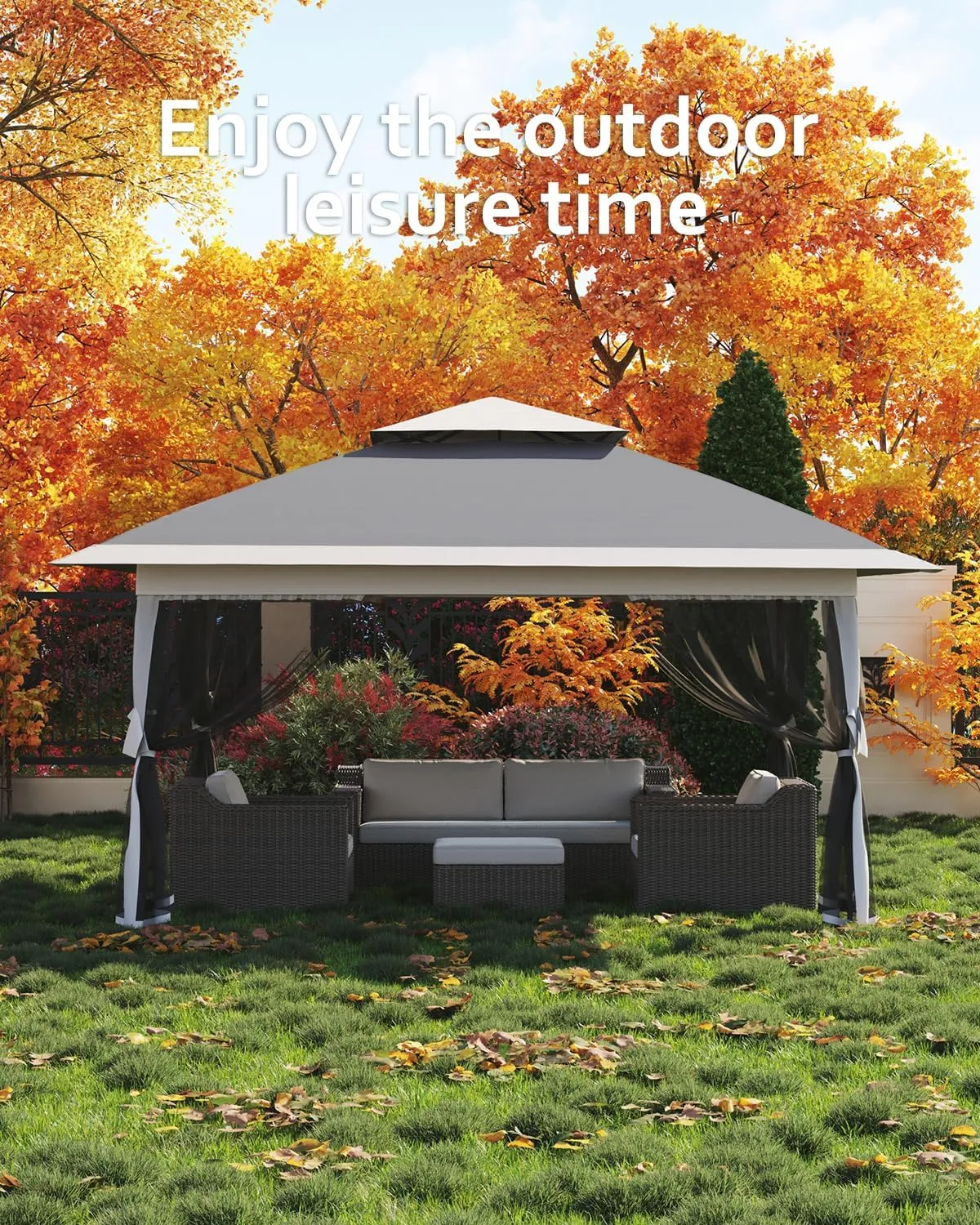 13x13 Canopy Tent, Pop Up Gazebo with Mosquito Netting, Outdoor Gazebo with 4 Sandbags & Wheeled Bag, pop up Canopy for Backyard & Patio Furniture, Patio, Deck
