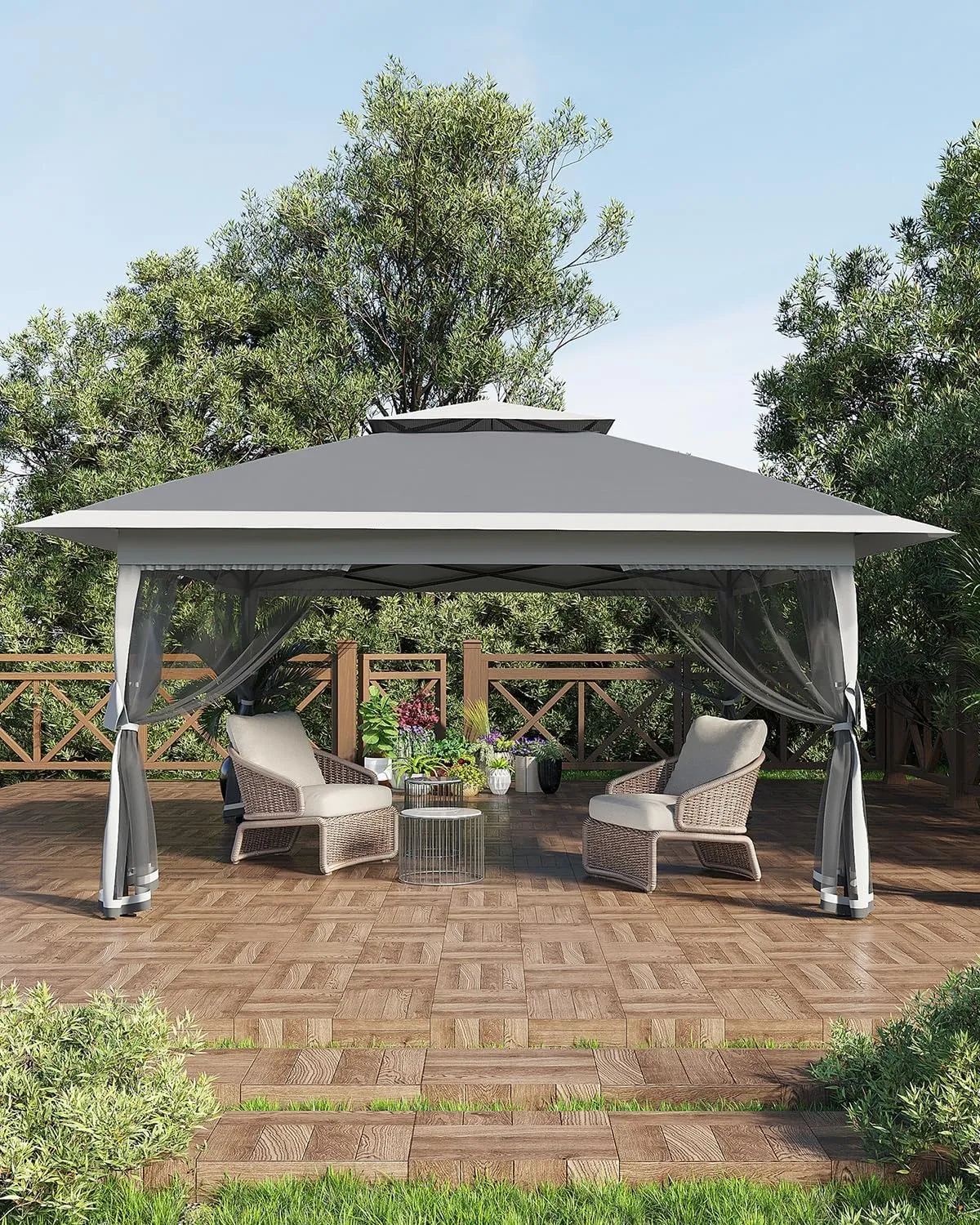 13x13 Canopy Tent, Pop Up Gazebo with Mosquito Netting, Outdoor Gazebo with 4 Sandbags & Wheeled Bag, pop up Canopy for Backyard & Patio Furniture, Patio, Deck