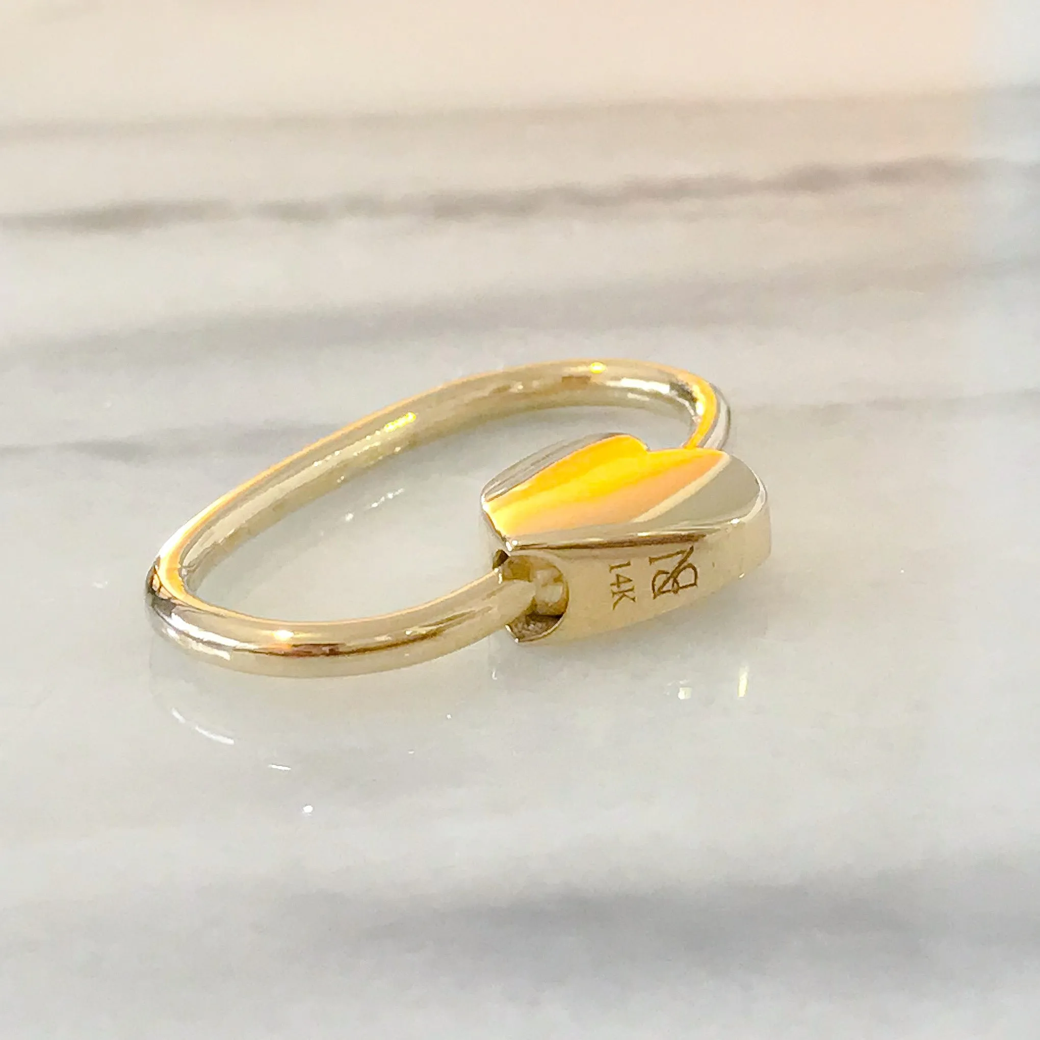14K Gold Oval Shaped Carabiner Heart Lock Charm Enhancer