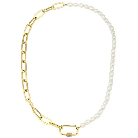 14k Yellow Gold Pearl With Paper Clip Chain Necklace