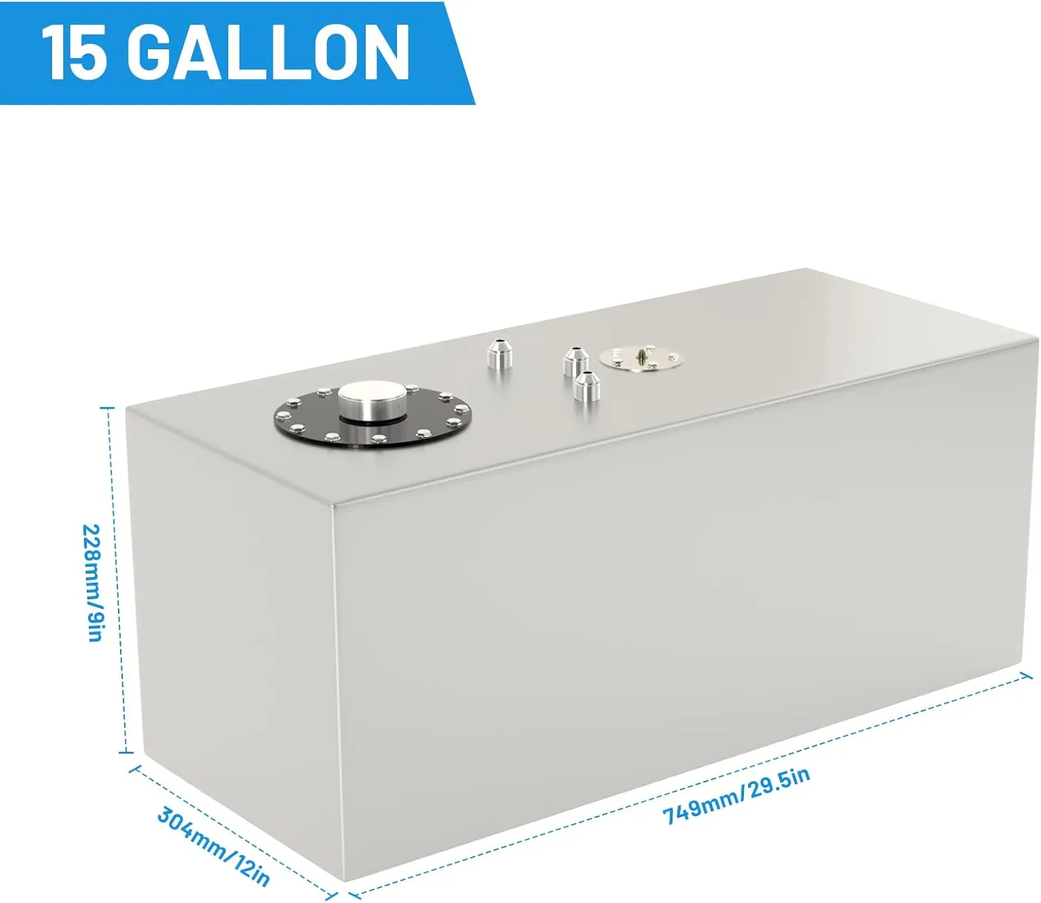 15 Gallon 60L Top-Feed Fuel Cell Gas Tank Can,Universal Aluminum Racing Street Drift Strip Fuel Tank with Level Sender and Removable Mount Cap,Silver