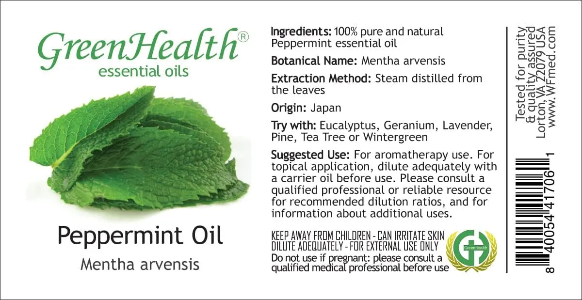 16 fl oz - Peppermint Essential Oil (100% Pure & Uncut), Aluminum Bottle - GreenHealth