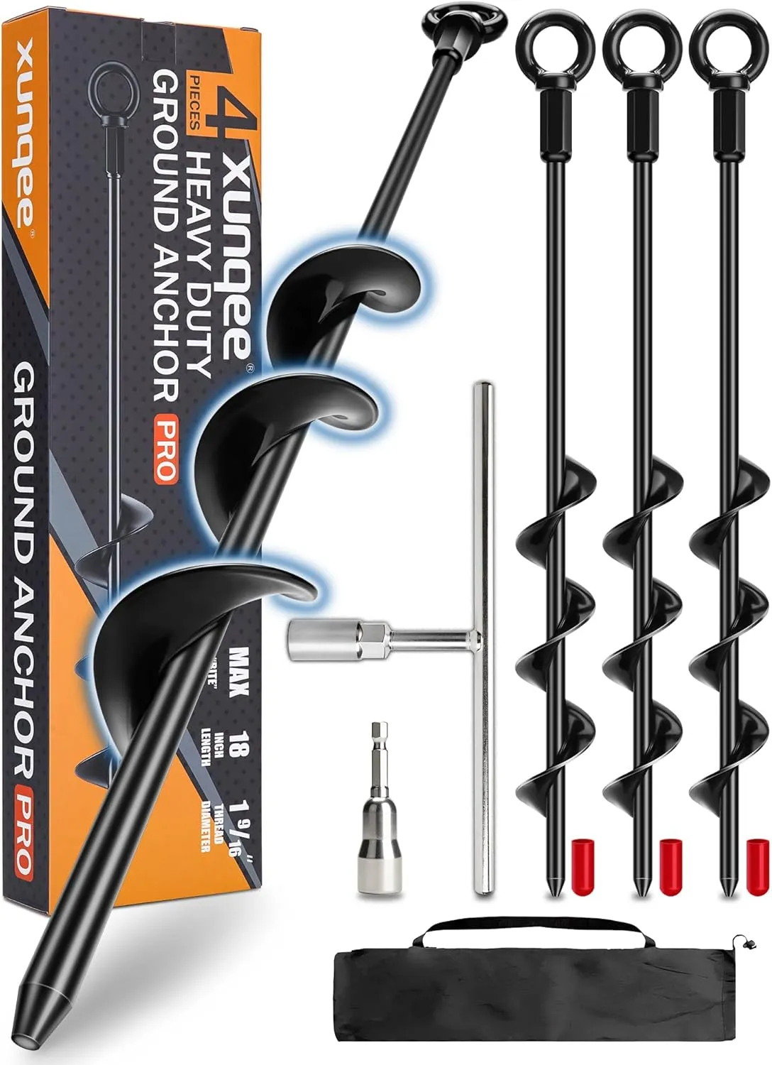 18 Inch Ground Anchors with Power Nut Driver Drill Bit,Ground Anchors Screw in,Trampoline Anchors High Wind Heavy Duty for Tent,Swing Sets,Securing Animals,Sheds,Carports